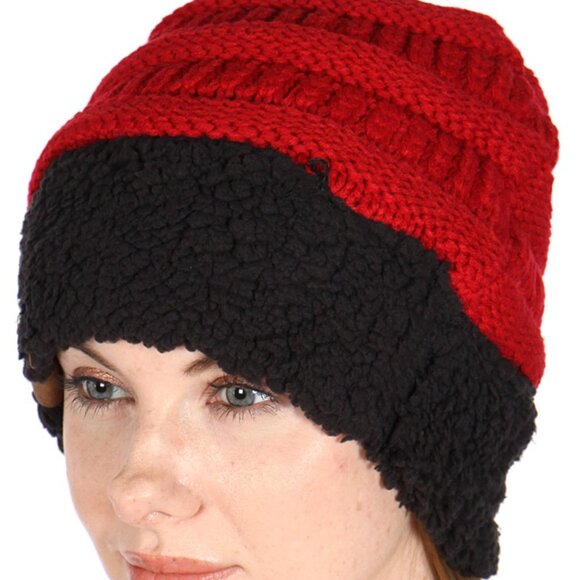 HEIMISH USA Beanie Fall Winter Sherpa Fleece Cap Cozy Cuff Knit 2/Tone Hat - Picture 1 of 5